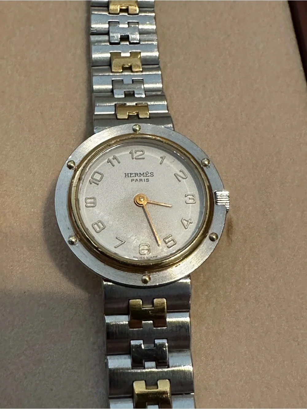 Vintage Hermès Profile Two Tone H Link Swiss Quartz Watch w/ Box